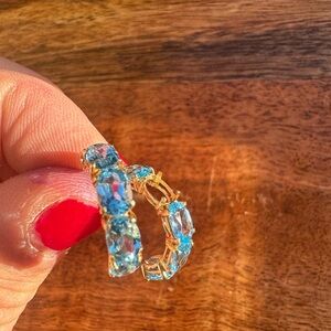 14K gold and faceted London Blue Topaz hoop earrings